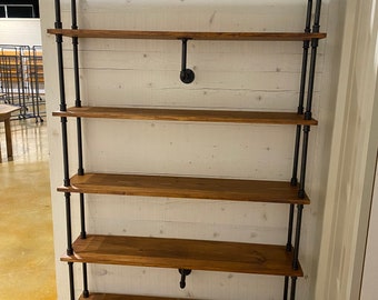 5 shelf Industrial style bookshelf with modified steampunk style decorative handles