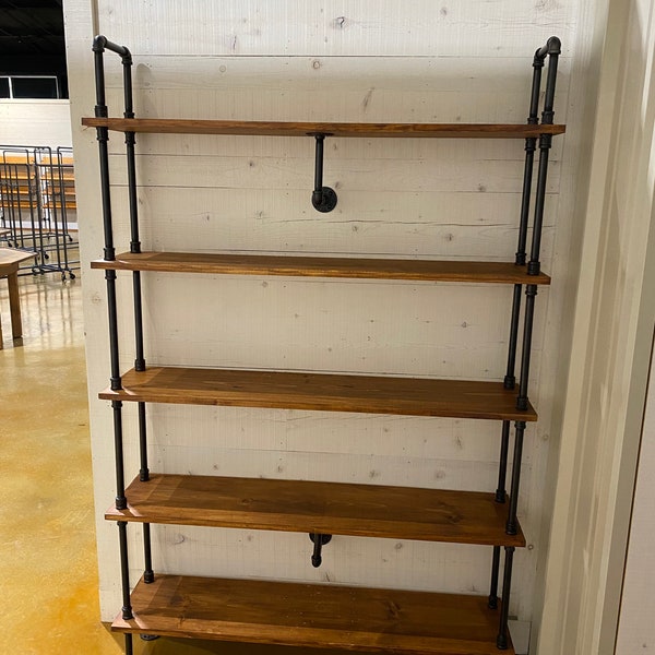 5 shelf Industrial style bookshelf with modified steampunk style decorative handles