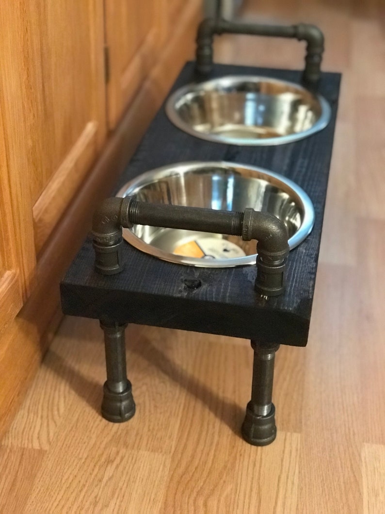Rustic Raised dog bowl feeder Retro elevated dog bowls Etsy