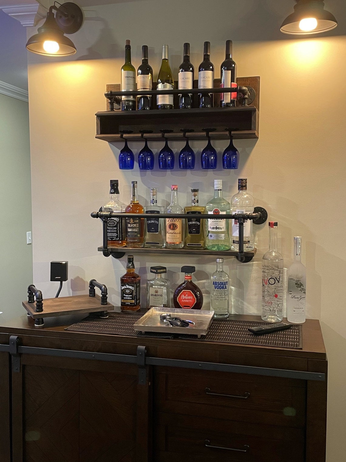 Hanging wine rack industrial style Bar rack bar shelf with Etsy