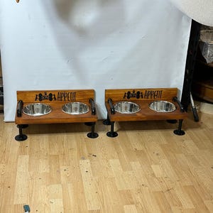 Rustic Raised Dog Bowl Feeder: Industrial Style with Backsplash
