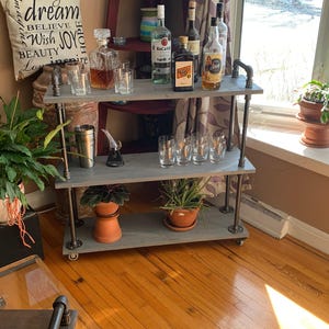 3 shelf Industrial style Bar cart - Kitchen cart - Dining room Cart with steampunk style decorative handles and rolling castors