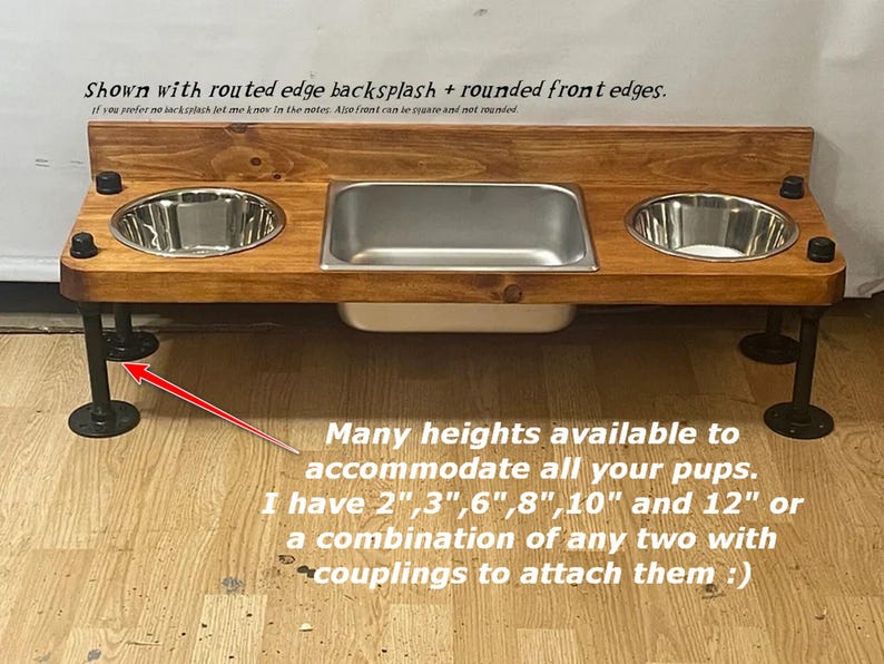 Elevated Dog Feeder with Water Bin, Large Wood Stand, Stainless Steel Bowls