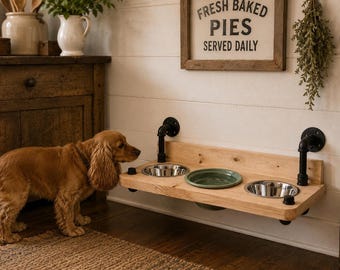 No Spill Dog Bowl Feeder: Elevated Floating Water Bowl, Industrial Style