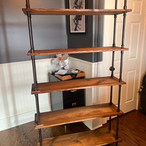 5 shelf Industrial style bookshelf with modified steampunk style decorative handles image 3
