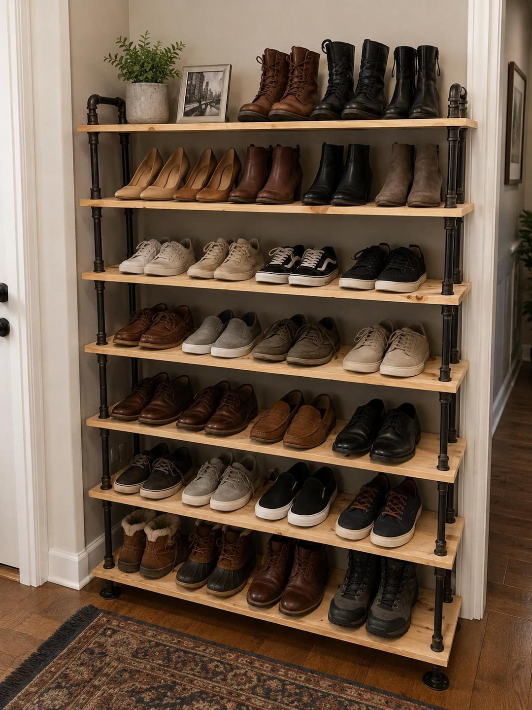 7 Shelf Industrial Style Shoe Rack-rustic Shoe Rack-retro Shoerack ...