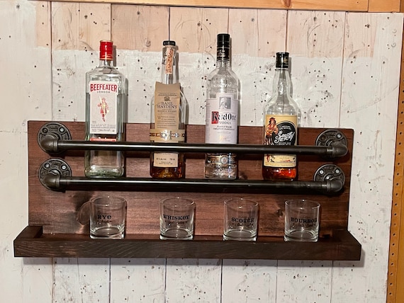 Bar Shelf With Glass Holder Bar Shelf Pipe Bar Shelf Retro Bar Shelf Bar Rack Scotch Shelf Etsy
