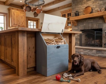 Pet Food Bin, X-Large Knotty Pine, Soft Close Lid, Removable Divider