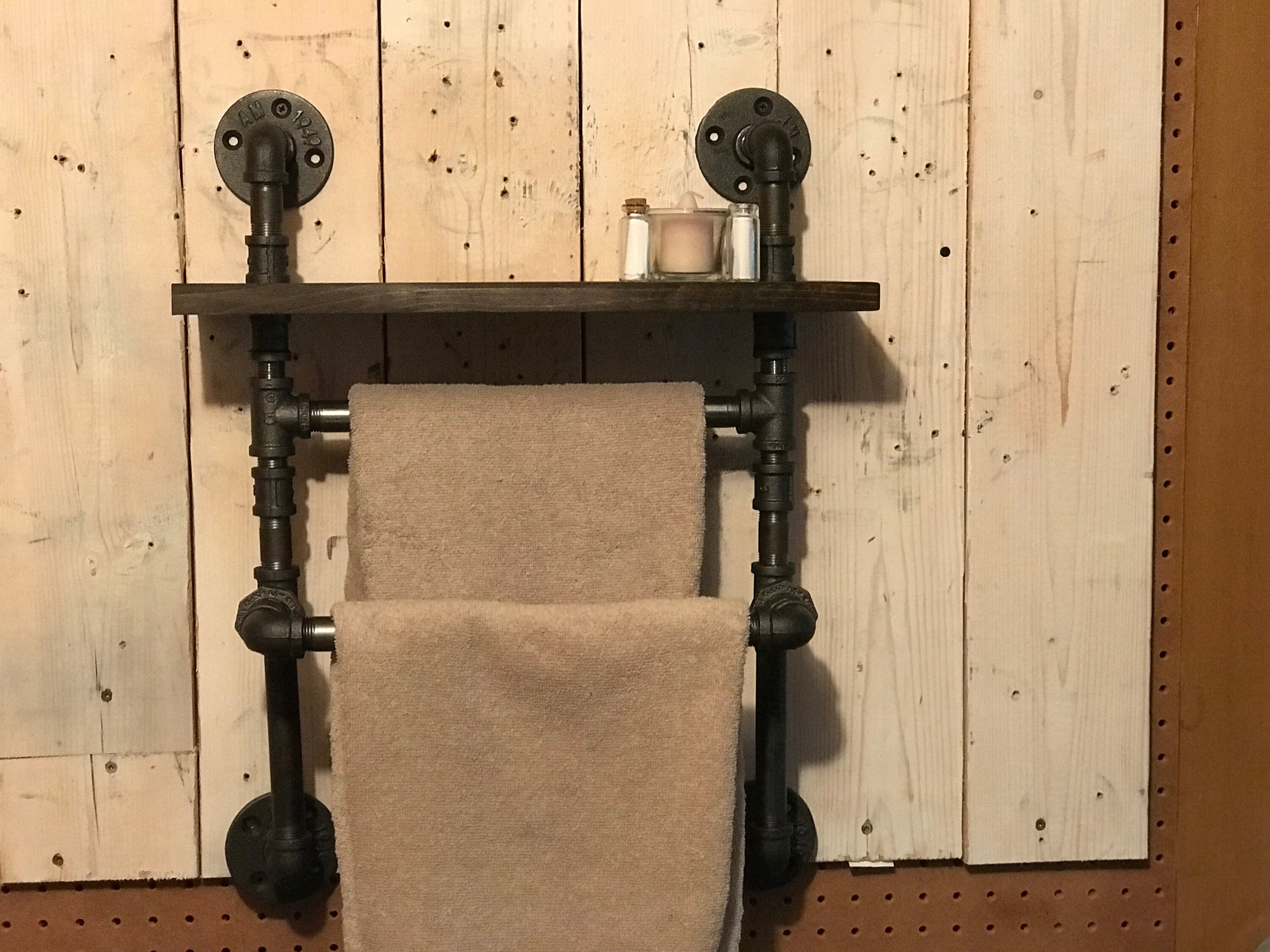 Double offset 2 tier industrial style towel rack with shelf Etsy
