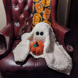 Summerween Ghost Pillow ghost pillow Summerween Decor Sherpa Ghost pillow and pumpkin Halloween ghost Pillow Summerween Party