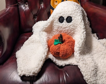 Sherpa Ghost Pillow with Pumpkin: Handmade Halloween Decor