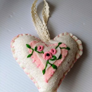 Embroidered Heart ornaments Beautiful Mothers day gift Spring decor Spring tree decor Mothers day Embroidered Hearts image 3