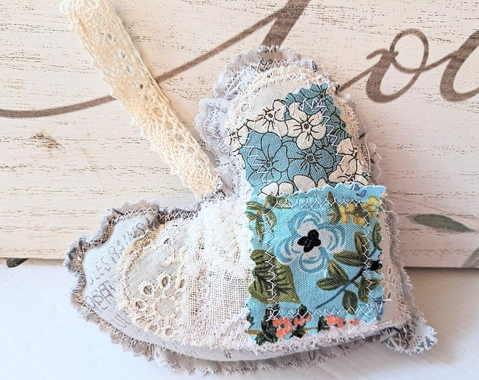 Large Rifle Paper Patchwork Heart Ornament, OOAK Fabric Heart Ornament