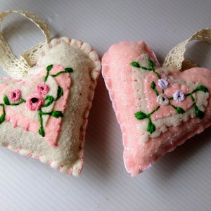 Embroidered Heart ornaments Beautiful Mothers day gift Spring decor Spring tree decor Mothers day Embroidered Hearts