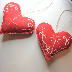 Red Scandinavian Heart  Valentine&#39;s Day Ornaments, Valentine&#39;s Day gift Hand Embroidered Scandinavian Style heart Ornaments