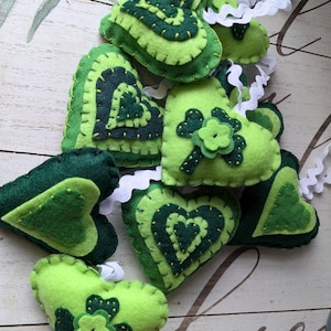 Handmade Felt St Patrick&#39;s Day Heart Ornaments - Set of 6
