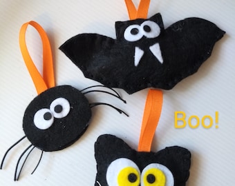 Halloween Ornaments   Halloween Tree   Cute Halloween Ornaments   Felt Ghosts ornament  Felt Bat ornament  Felt Spider ornamentl