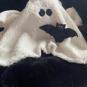 Large Sherpa Ghost Pillow Spooky ghost pillow with Bat Cute Halloween Adopt a Ghost pillow