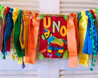 Fiesta donkey Birthday Banner Donkey Pinata highchair banner First Fiesta Banner Uno Birthday Banner Fiesta Cake smash Banner