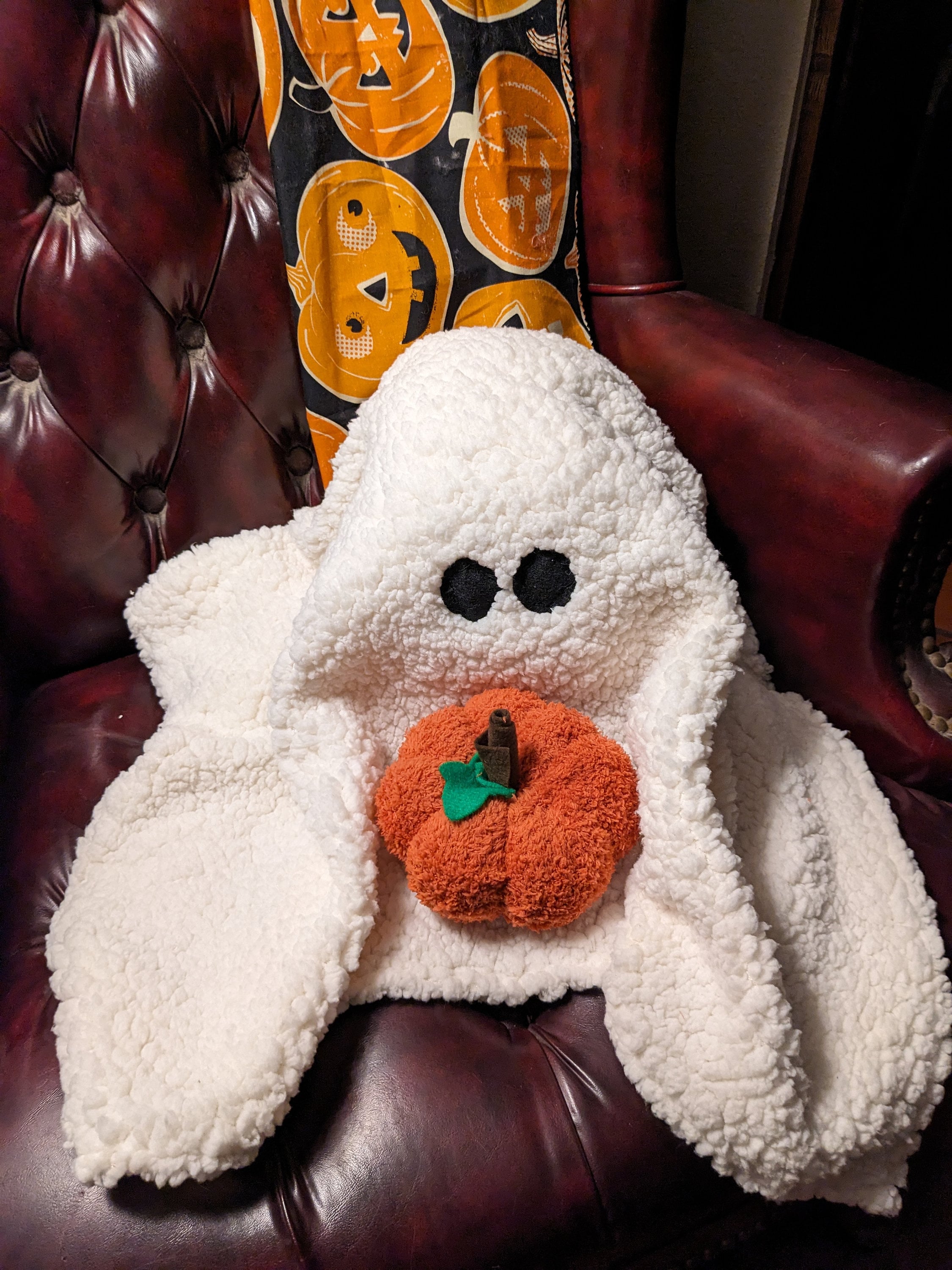 Sherpa Ghost Pillow with Pumpkin: Handmade Halloween Decor