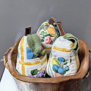 3 Fabric Pears Vintage Brunswick & Fils Fabric Set of 3 textile pears Fabric pear Bowl filler