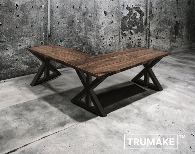 RUSTIC FARMHOUSE L-DESK, Wood Steel L-Shaped Desk, Home Office Desk, Computer Dresk, Corner Desk, Farmhouse Desks, Modern Industrial Desks