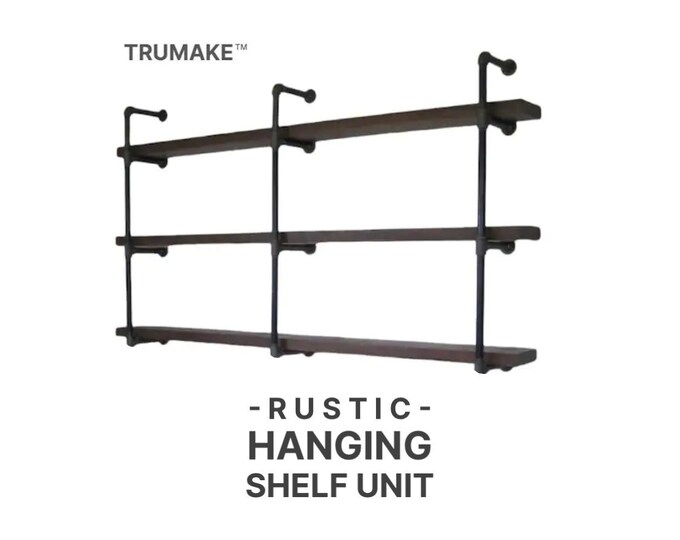 Rustic Hanging Wall Shelf Unit | Solid Wood and Industrial Pipe Shelves | Handmade Shelves | Customizable | Made in USA | Free Shipping!