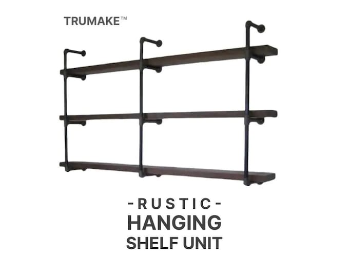 Rustic Hanging Wall Shelf Unit | Solid Wood and Industrial Pipe Shelves | Handmade Shelves | Customizable | Made in USA | Free Shipping!