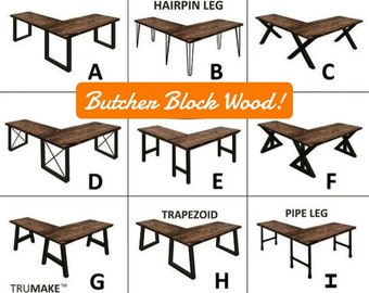 Butcher Block Wood Desk | TRUMAKE Desk | Solid smooth butcher block top L-Desk | L-Shaped Desk | Handcrafted Corner Desk | Free Shipping!