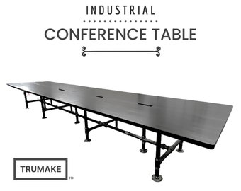 TRUMAKE Industrial Style Conference Table | Stunning Wood and Modern Industrial Steel Pipe Table | Custom Large Boardroom Office Table | USA