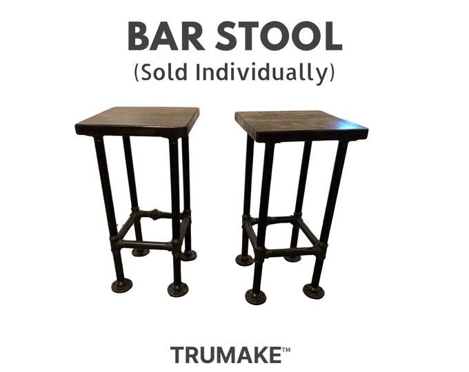 Industrial Bar Stool | Pipe Leg Bar Stool Pub Stool | Rustic Bar Stool | Farmhouse Stool | Wood and Pipe Stool | Handcrafted Tall Bar Stool