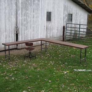 Industrial L Shaped Desk. L-Desk. Corner Desk. Computer Desk. Barn Desk. Office Desk. Rustic Desk. Thick Wood and Pipe Desk. FREE SHIPPING