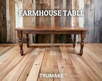 FARMHOUSE TABLE | Turned Legs Table | Rustic Dining Table | Harvest Wood Dining Table | French Country Table | Harvest Kitchen Farm Table