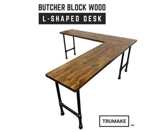 Solid Wood Desk | Corner Desk | Solid smooth butcher block top L-Desk | L-Shaped Desk | Handcrafted Corner Desk | Free Shipping!