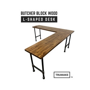 Butcher Block Wood Desk | TRUMAKE Desk | Solid smooth butcher block top L-Desk | L-Shaped Desk | Handcrafted Corner Desk | Free Shipping!