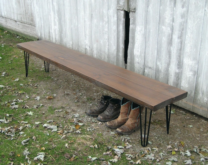 Entryway Bench. Farmhouse Bench. Wood & Steel Bench. Rustic Bench. Mudroom Bench. Hallway Bench. Long Bench Hairpin Leg Bench. FREE SHIPPING