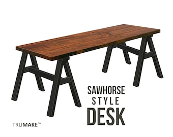 Wood & Steel Desk, Sawhorse Desk, Handmade Rustic Desk, Home Office Desk, Modern Desk Farmhouse Desks, Industrial Style Desk, Computer Desk