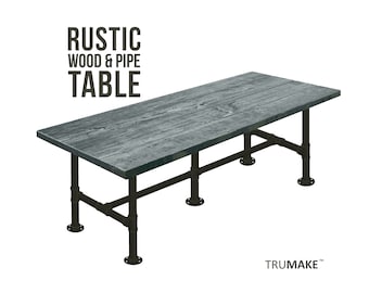 INDUSTRIAL FARMHOUSE TABLE, Pipe Leg Rustic Table, Kitchen Table, Dining Table, Conference Table, Harvest Table, Gathering Table