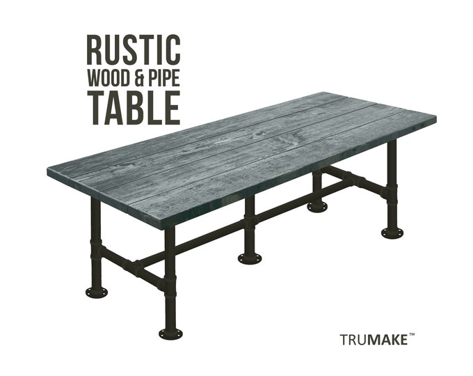 INDUSTRIAL FARMHOUSE TABLE, Pipe Leg Rustic Table, Kitchen Table, Dining Table, Conference Table, Harvest Table, Gathering Table