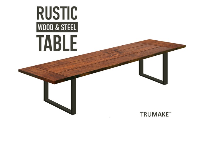 Rustic Wood and Steel Table, Solid Wood Dining Table, Conference Table, Square Leg Table, Metal Wood Kitchen Table, Steel Leg Table, USA