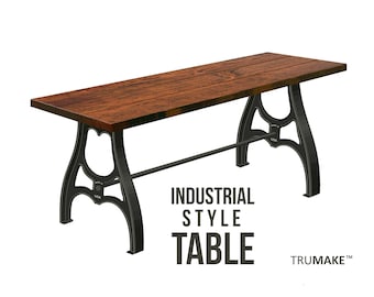 Industrial Style Table, Solid Wood Vintage Dining Table Antique Style Table Cast Metal Wood Kitchen Table Steam Punk Table Machine Leg Table