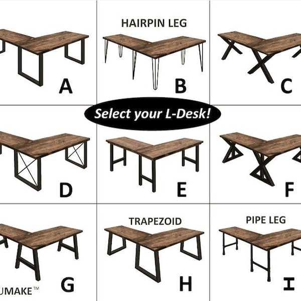 TRUMAKE™ L-Shaped Desk, Wood Steel L-Desk, Home Office Desk, Rustic Corner Desk, Farmhouse Desks, Modern Industrial Desk, Computer Desk, USA