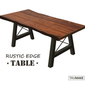 RUSTIC EDGE TABLE, Rough Edge Dining Table Harvest Table X Leg Solid Wood & Steel Industrial Table Handcrafted Kitchen Tables, Modern Tables