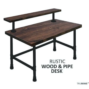 Rustic Shelf Desk | Wood & Pipe Industrial Style | Wood and Steel Pipe Desk | Dorm Desk | Personal Computer Desk | Handmade Minimalist Desk