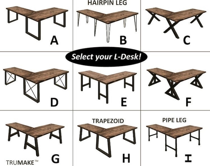 TRUMAKE™ L-Desk Wood & Steel L-Shaped Desk, Home Office Desk, Rustic Corner Desk, Farmhouse Desks, Modern Industrial Desk, Computer Desk