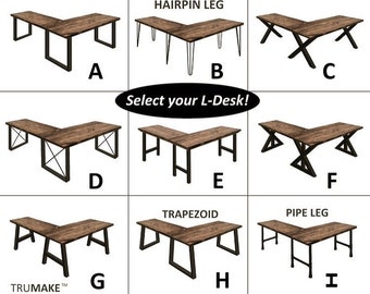 TRUMAKE™ L-Shaped Desk, Wood Steel L-Desk, Home Office Desk, Rustic Corner Desk, Farmhouse Desks, Modern Industrial Desk, Computer Desk, USA