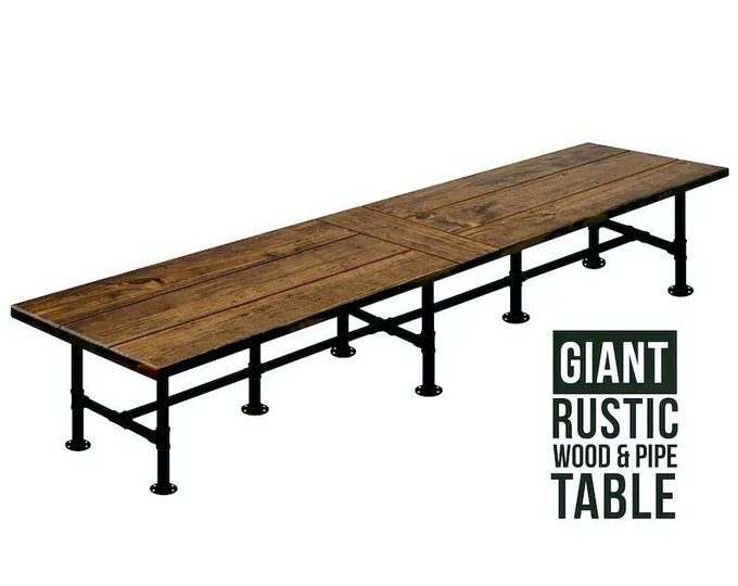 Large Conference Table Rustic Wood and Pipe Table, Industrial Style Table Urban Wood Table, Table Harvest Table Farmhouse Table