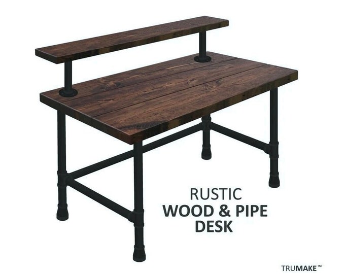 Rustic Shelf Desk | Wood & Pipe Industrial Style | Wood and Steel Pipe Desk | Dorm Desk | Personal Computer Desk | Handmade Minimalist Desk