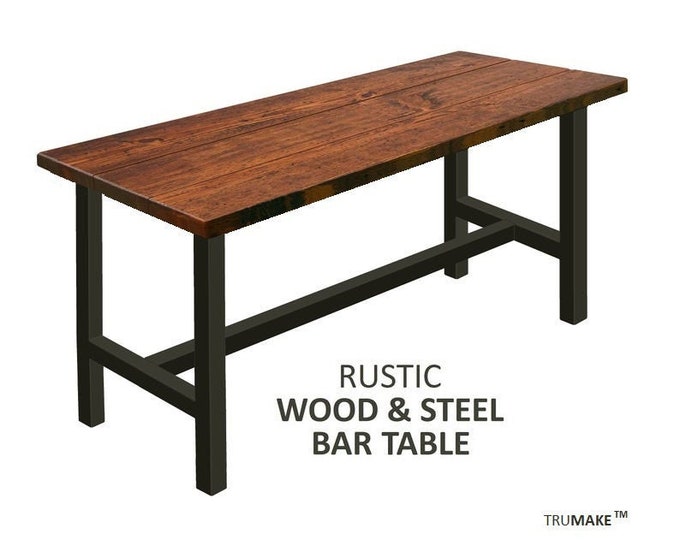 Steel Leg Bar Table (42"High) - Industrial Steel Leg Bar Table, Rustic Bar Table, Solid Wood Bar Table