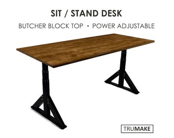 Sit or Stand Desk, Power Adjustable Height Desk, Adjustable height Table, Butcher Block Top, Solid Wood, FREE SHIPPING!